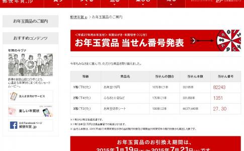 お年玉付年賀はがき・年賀切手の当選番号発表 郵便局