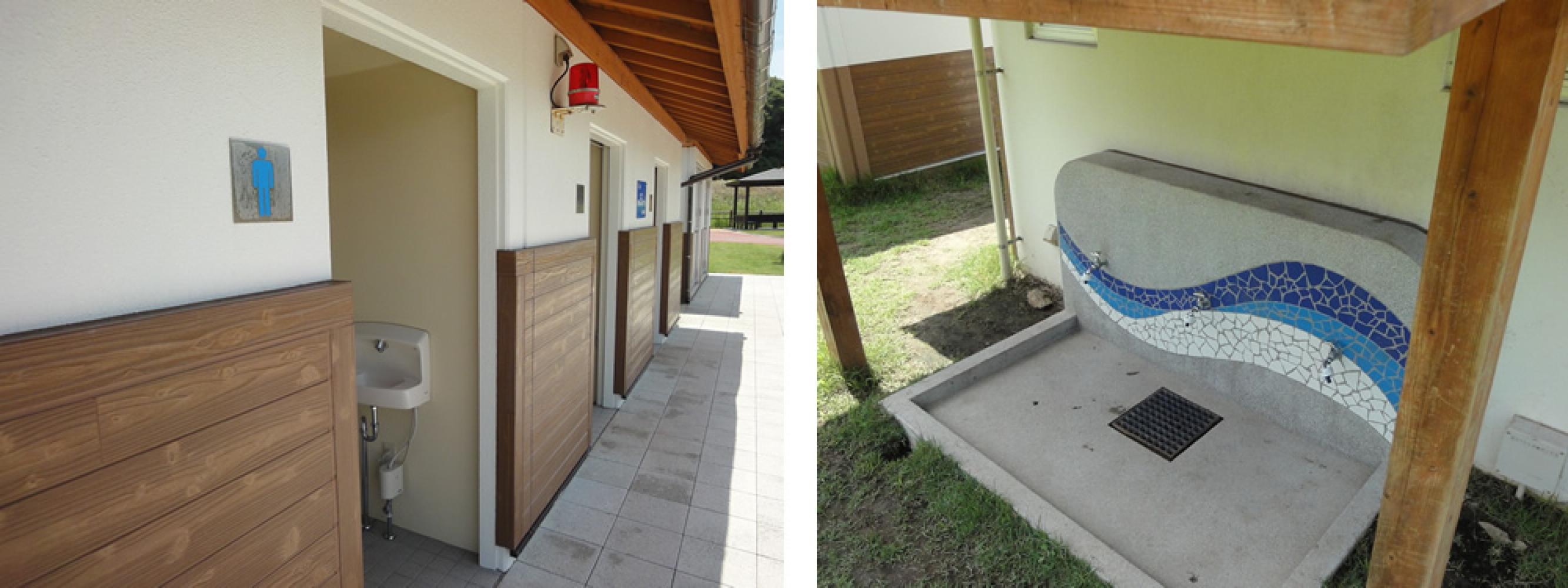 トイレと足洗い場を整備しています 人丸公園